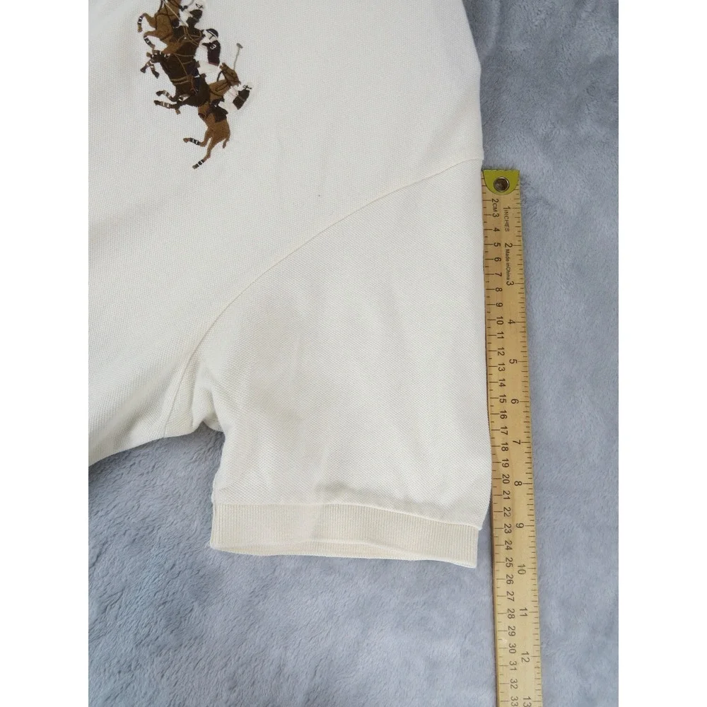 Polo‎ Ralph Lauren XL Big 3 Horsemen Embroidered Polo Shirt Cream Cotton Vintage - Picture 7 of 9
